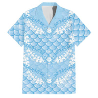 Baby Blue Mermaid Puakenikeni Maile Lei Family Matching Tank Maxi Dress and Hawaiian Shirt LT01 Dad's Shirt - Short Sleeve Blue - Polynesian Pride