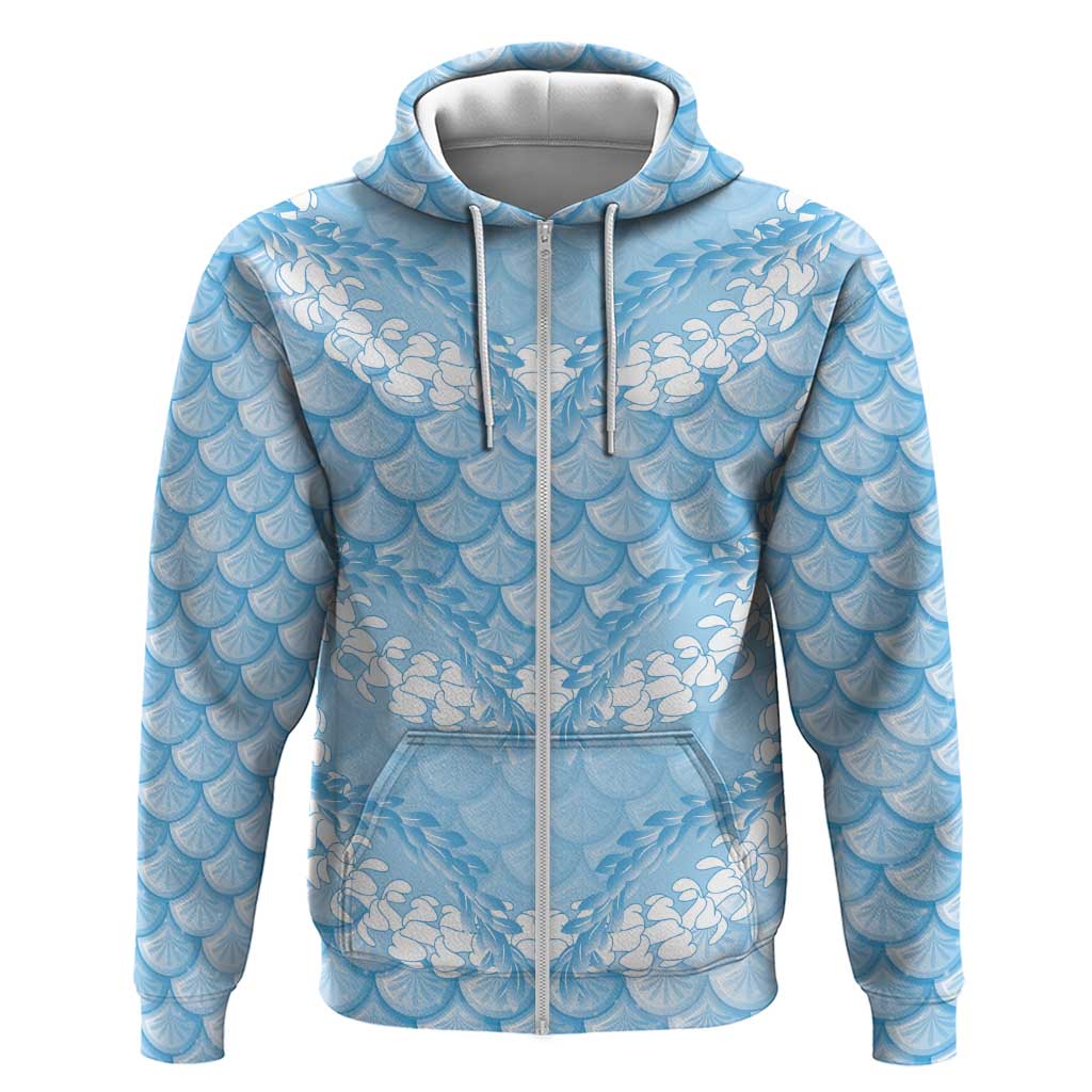Baby Blue Mermaid Puakenikeni Maile Lei Hoodie LT01 Zip Hoodie Blue - Polynesian Pride