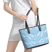 Baby Blue Mermaid Puakenikeni Maile Lei Leather Tote Bag