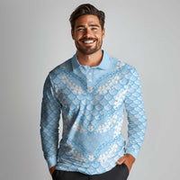 Baby Blue Mermaid Puakenikeni Maile Lei Long Sleeve Polo Shirt