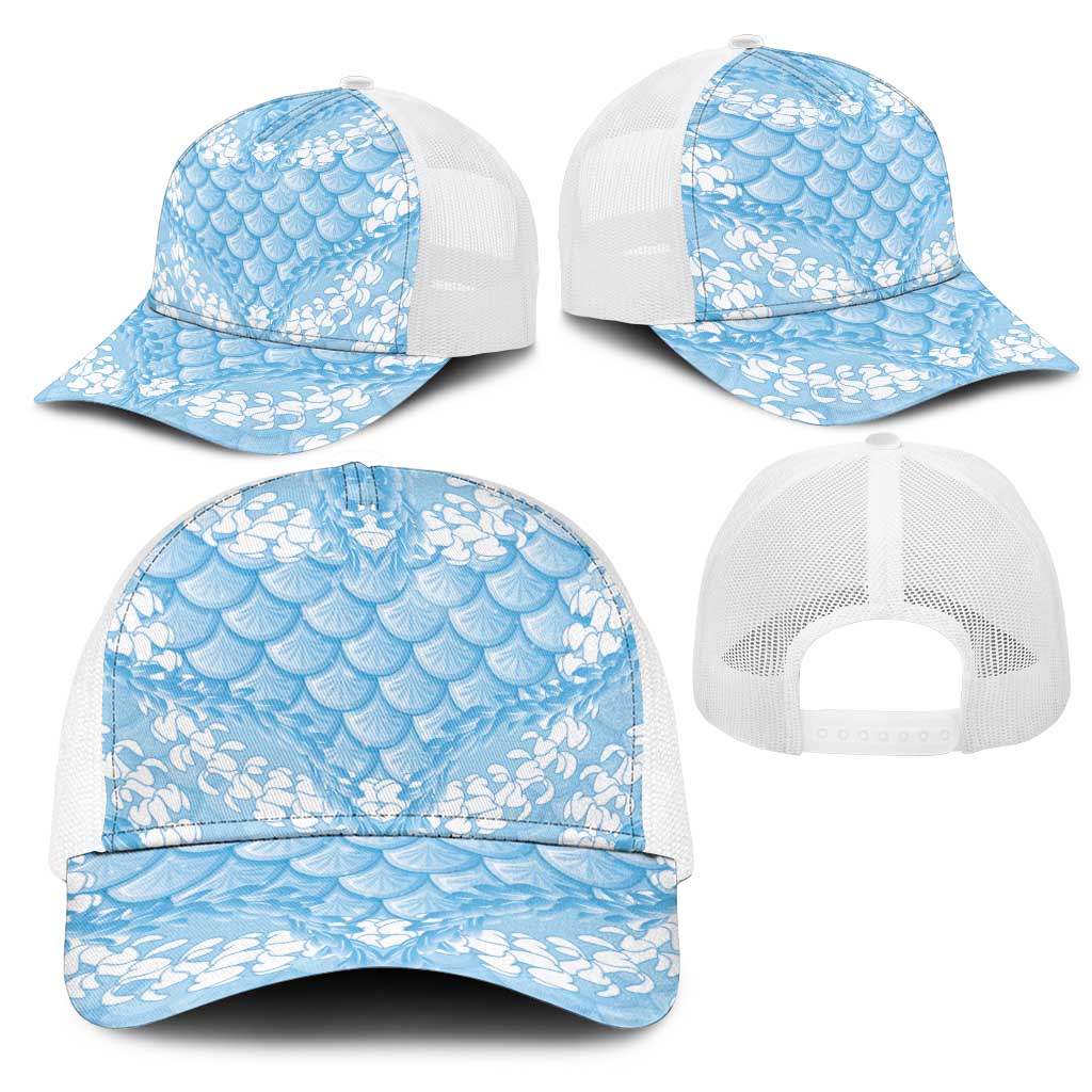 Baby Blue Mermaid Puakenikeni Maile Lei Mesh Trucker Cap