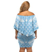 Baby Blue Mermaid Puakenikeni Maile Lei Off Shoulder Short Dress