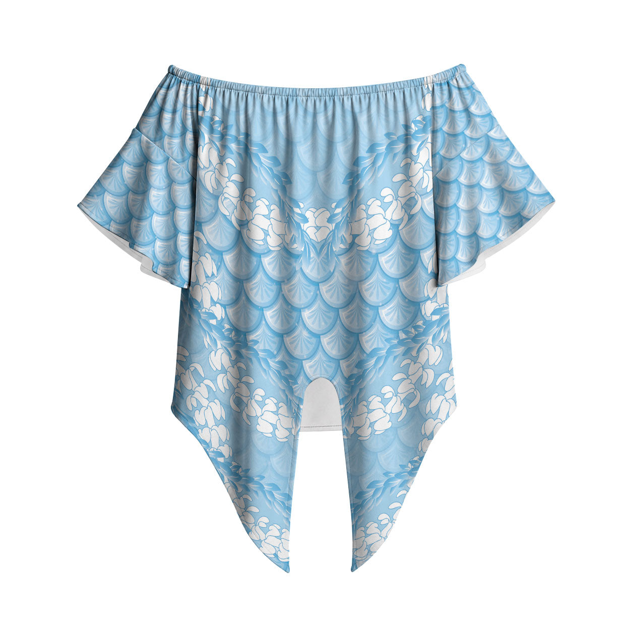Baby Blue Mermaid Puakenikeni Maile Lei Off Shoulder Wrap Waist Top LT01 Blue - Polynesian Pride