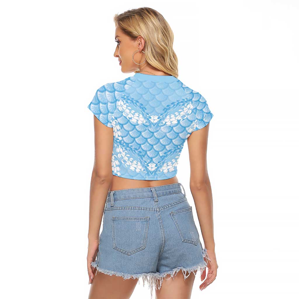 Baby Blue Mermaid Puakenikeni Maile Lei Raglan Cropped T Shirt