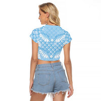 Baby Blue Mermaid Puakenikeni Maile Lei Raglan Cropped T Shirt