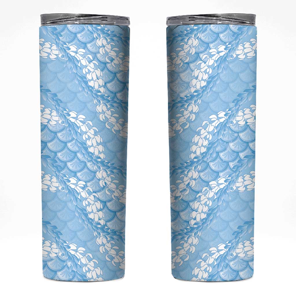 Baby Blue Mermaid Puakenikeni Maile Lei Skinny Tumbler LT01 Blue - Polynesian Pride