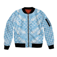Baby Blue Mermaid Puakenikeni Maile Lei Sleeve Zip Bomber Jacket LT01 Unisex Blue - Polynesian Pride