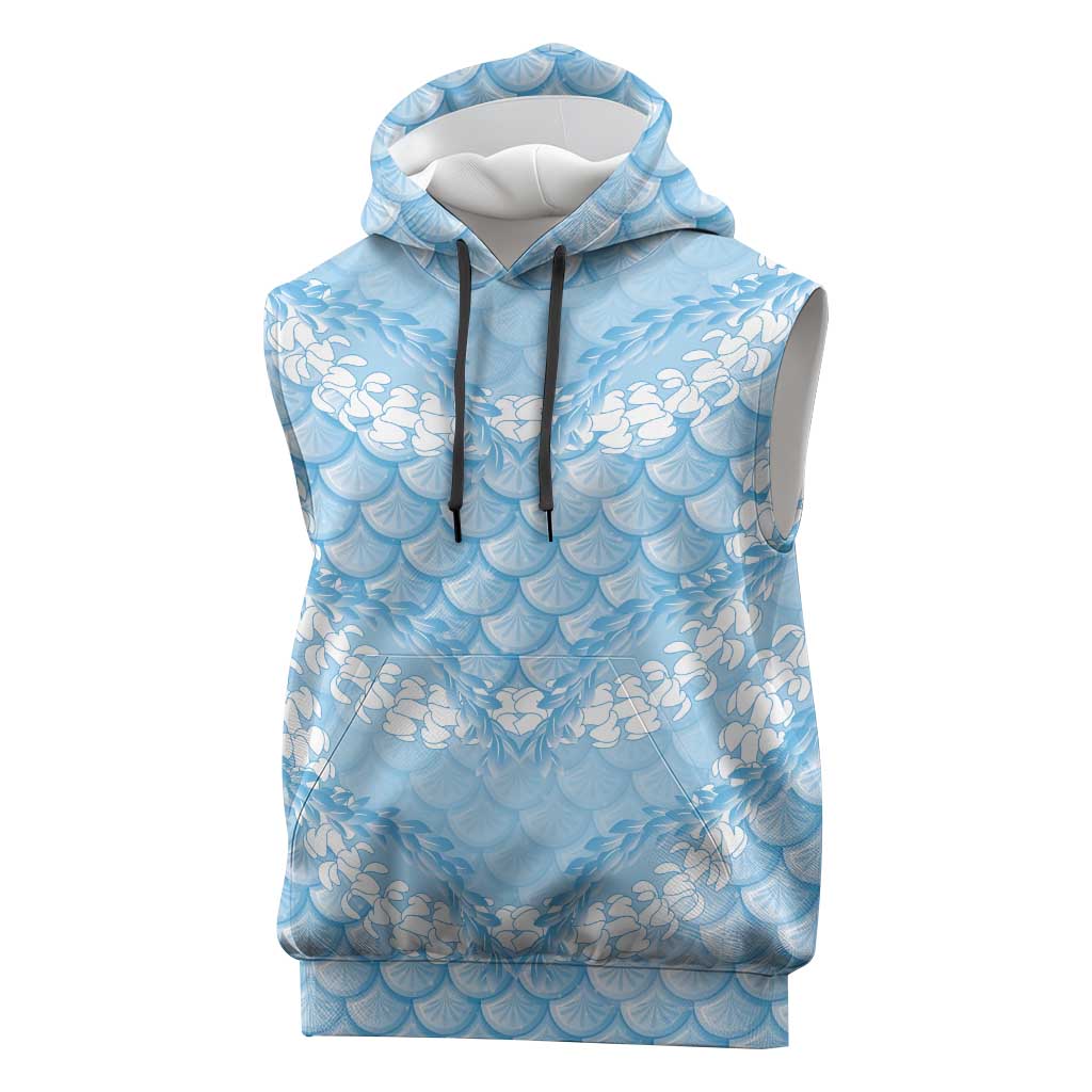 Baby Blue Mermaid Puakenikeni Maile Lei Sleeveless Hoodie LT01 Blue - Polynesian Pride