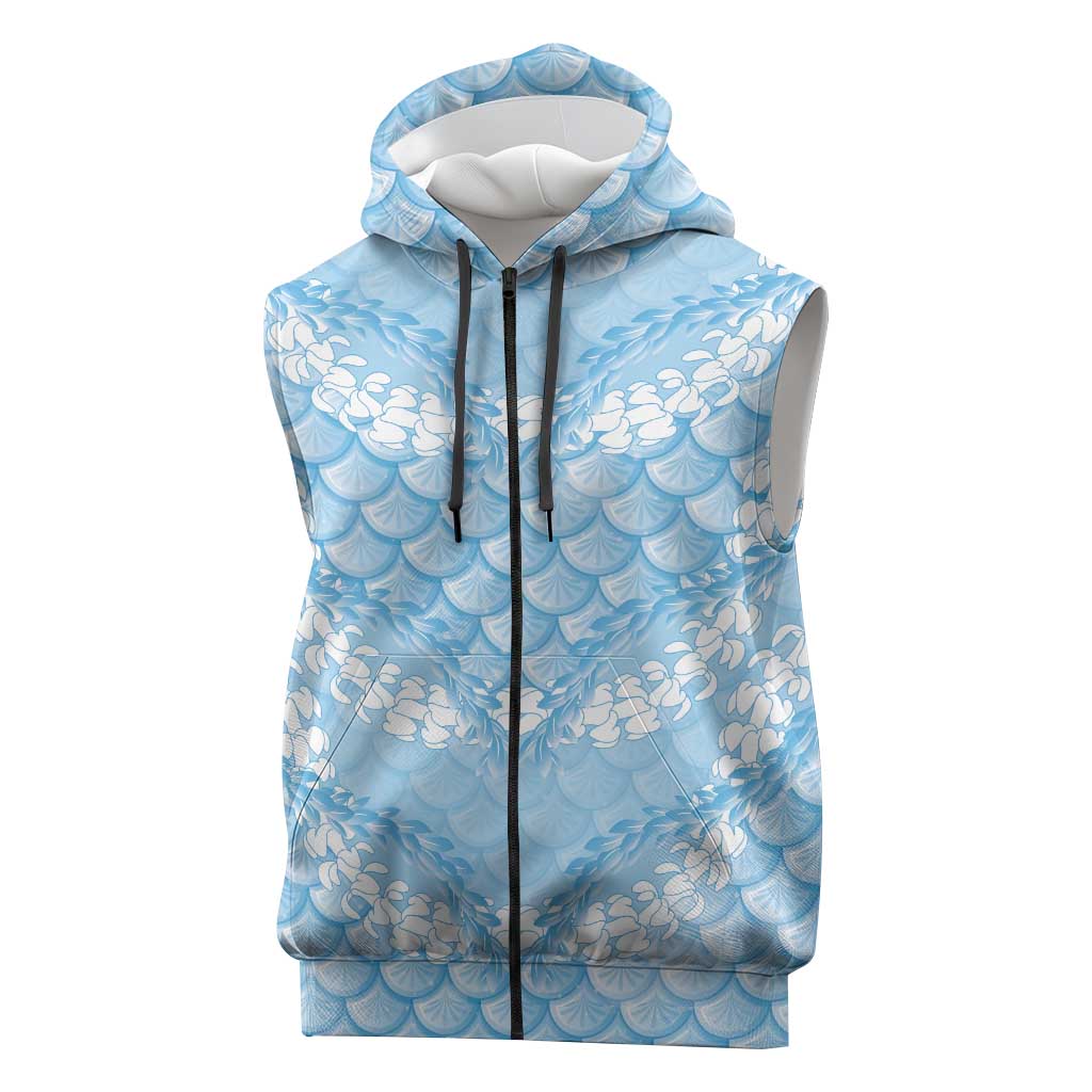 Baby Blue Mermaid Puakenikeni Maile Lei Sleeveless Zip Hoodie