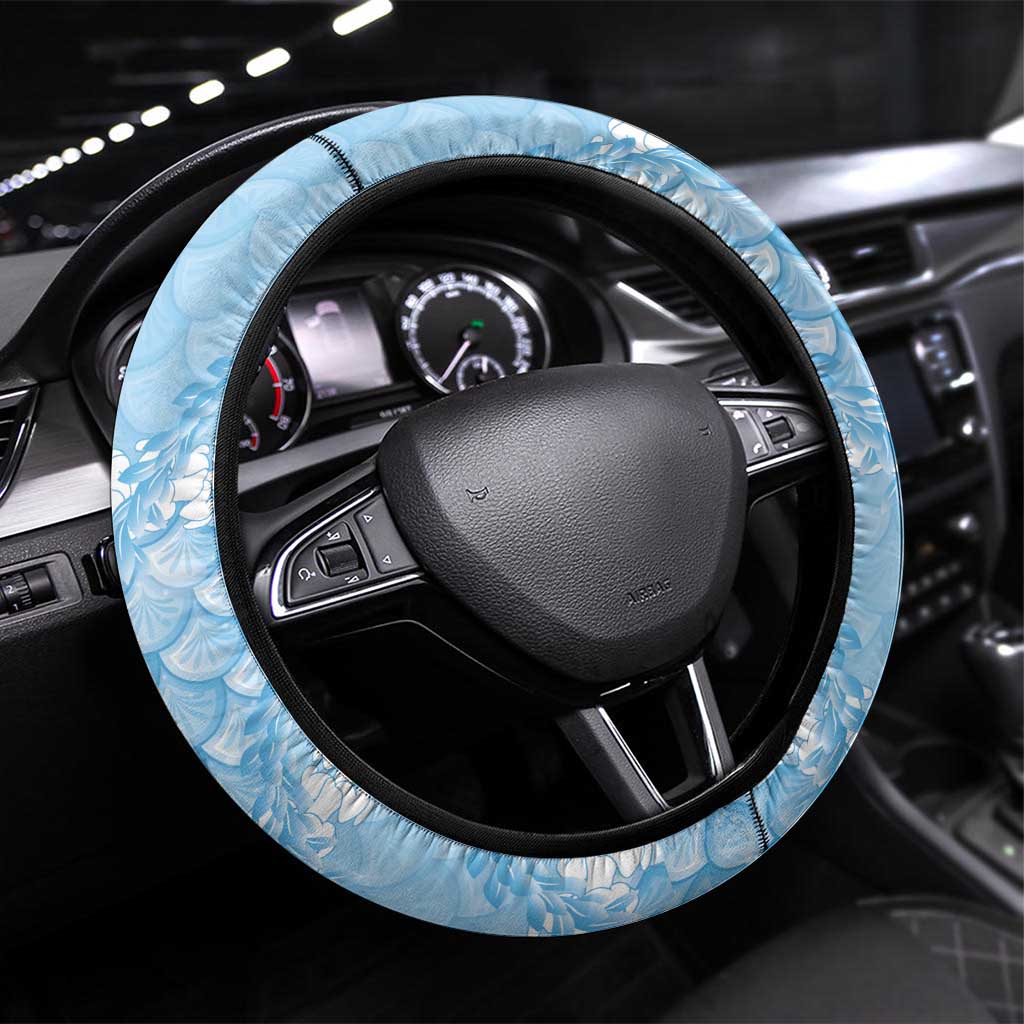 Baby Blue Mermaid Puakenikeni Maile Lei Steering Wheel Cover