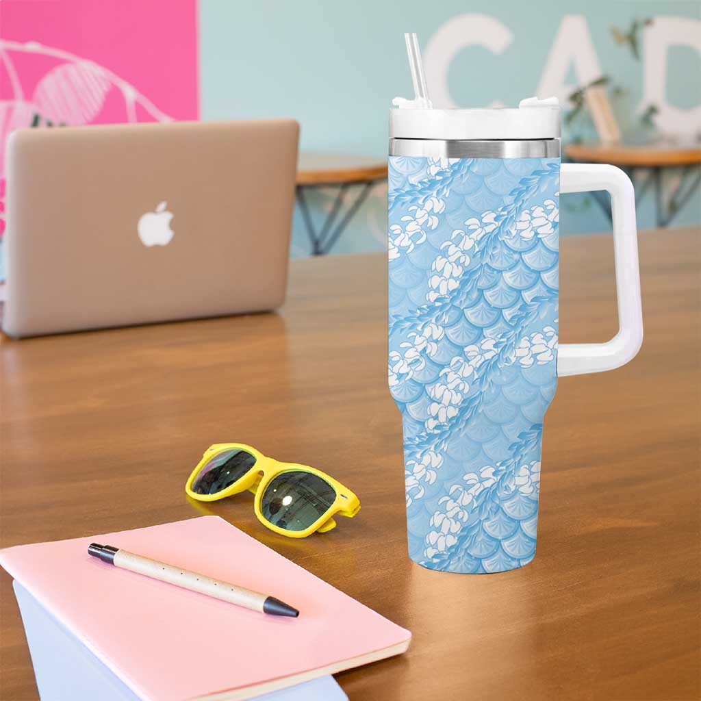 Baby Blue Mermaid Puakenikeni Maile Lei Tumbler With Handle