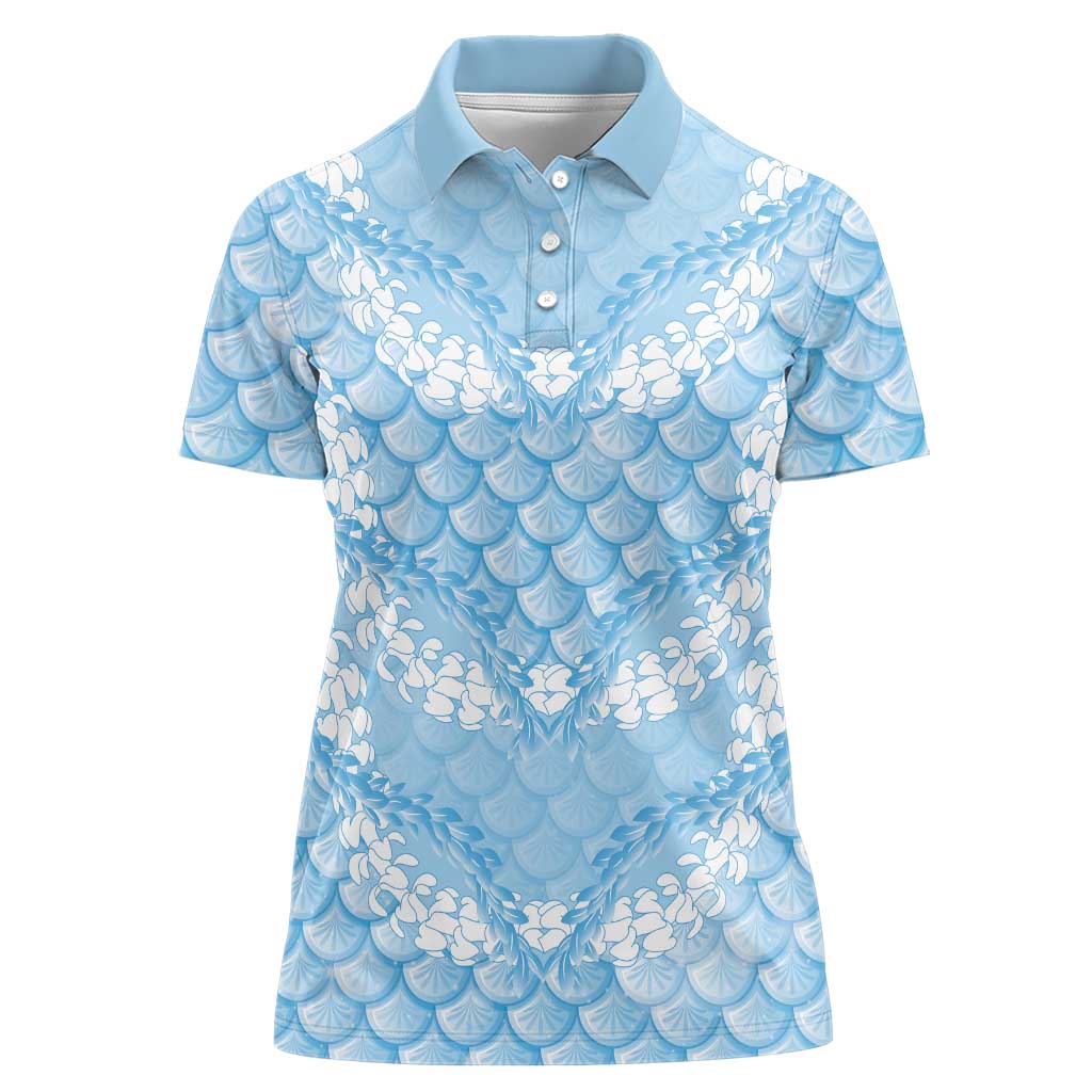 Baby Blue Mermaid Puakenikeni Maile Lei Women Polo Shirt
