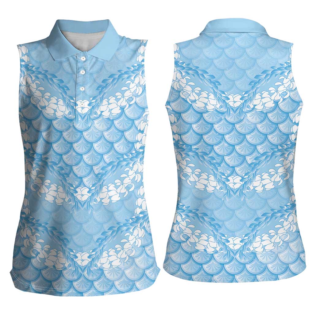 Baby Blue Mermaid Puakenikeni Maile Lei Women Sleeveless Polo Shirt LT01 - Polynesian Pride
