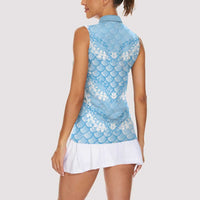 Baby Blue Mermaid Puakenikeni Maile Lei Women Sleeveless Polo Shirt LT01 - Polynesian Pride