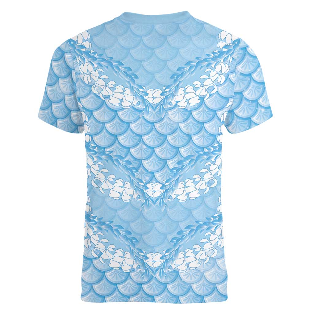 Baby Blue Mermaid Puakenikeni Maile Lei Women V-Neck T-Shirt LT01 - Polynesian Pride