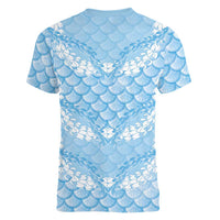 Baby Blue Mermaid Puakenikeni Maile Lei Women V-Neck T-Shirt LT01 - Polynesian Pride