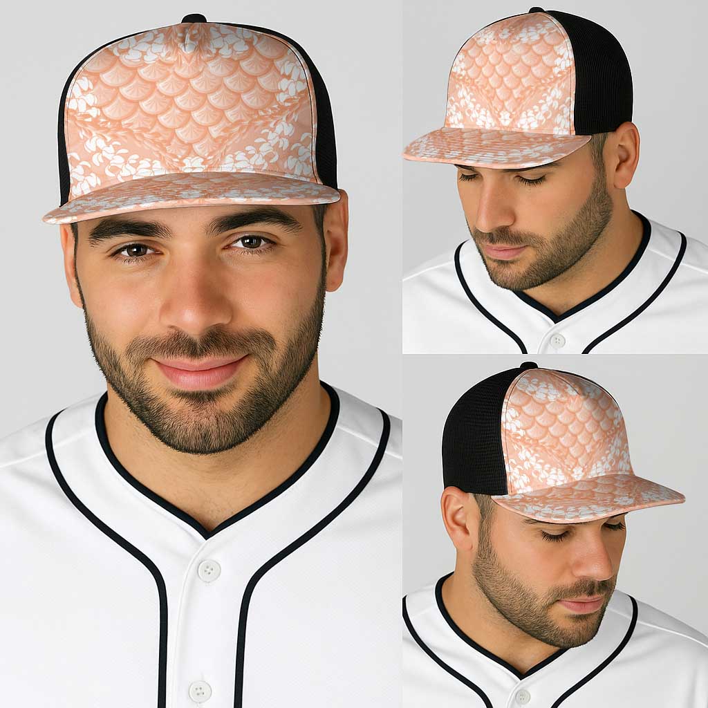 Apricot Mermaid Puakenikeni Maile Lei Baseball Net Cap