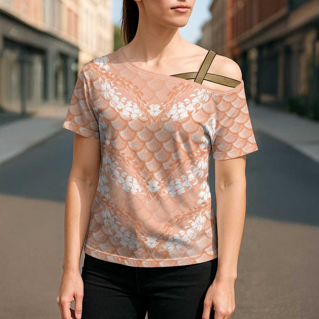 Apricot Mermaid Puakenikeni Maile Lei Cross Shoulder Shirt