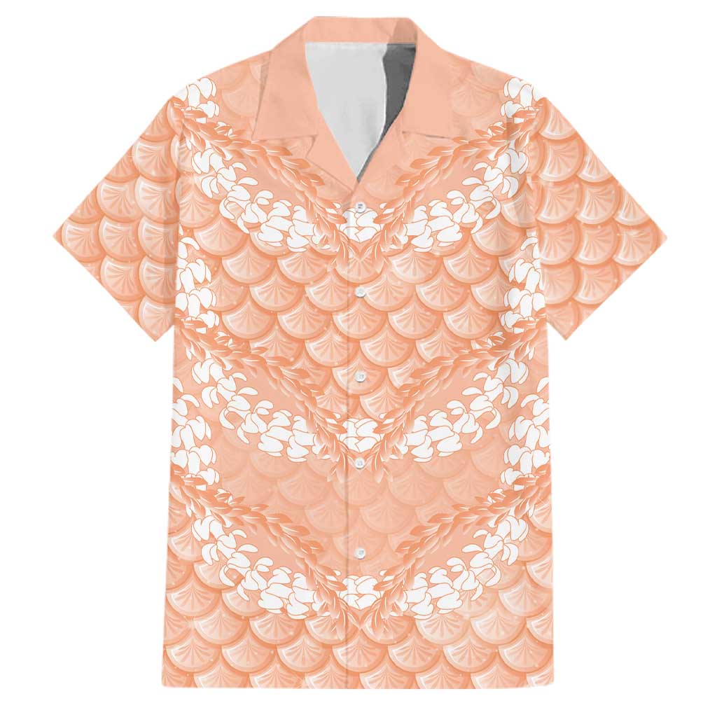 Apricot Mermaid Puakenikeni Maile Lei Family Matching Off Shoulder Maxi Dress and Hawaiian Shirt LT01 Dad's Shirt - Short Sleeve Apricot - Polynesian Pride