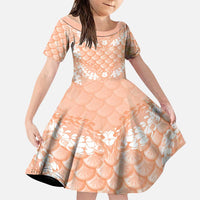 Apricot Mermaid Puakenikeni Maile Lei Family Matching Off Shoulder Short Dress and Hawaiian Shirt LT01 Daughter's Dress Apricot - Polynesian Pride