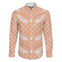 Apricot Mermaid Puakenikeni Maile Lei Family Matching Off Shoulder Short Dress and Hawaiian Shirt LT01 Dad's Shirt - Long Sleeve Apricot - Polynesian Pride
