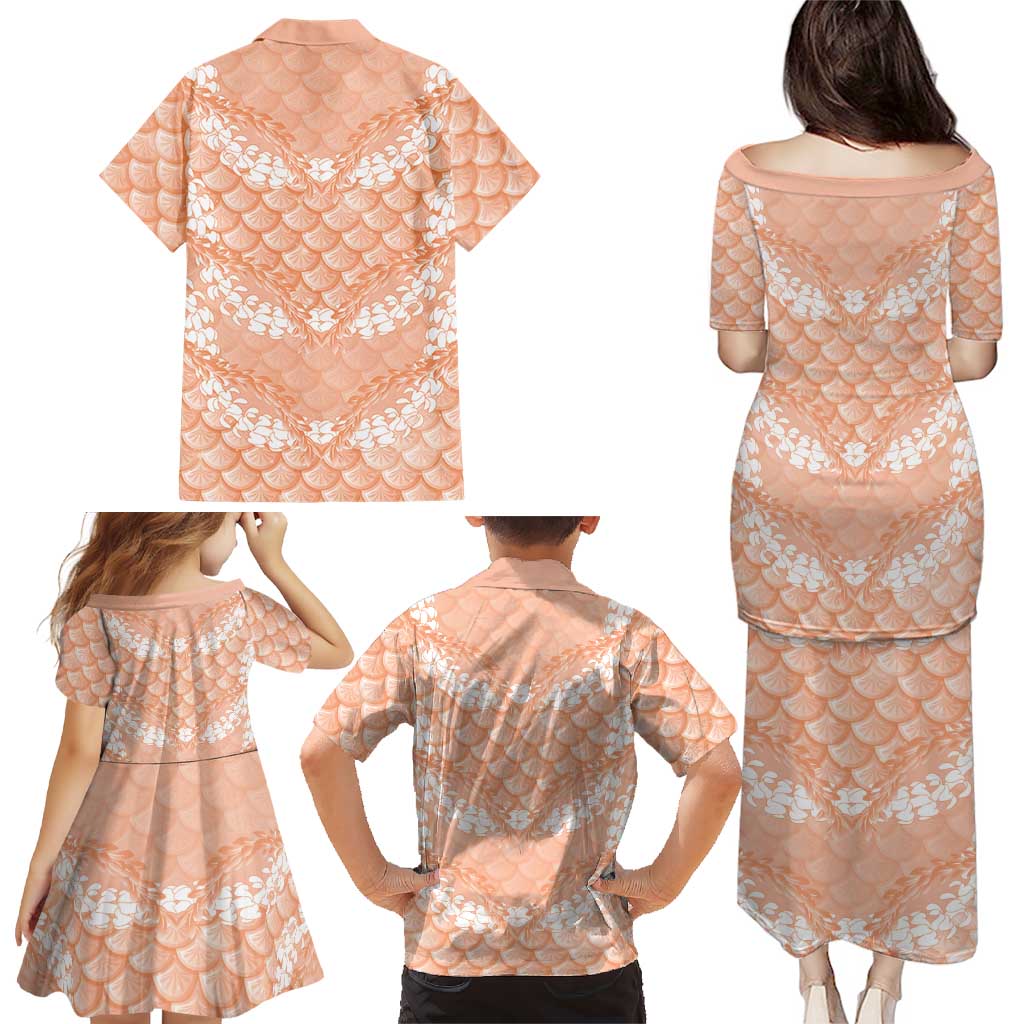 Apricot Mermaid Puakenikeni Maile Lei Family Matching Puletasi and Hawaiian Shirt LT01 - Polynesian Pride