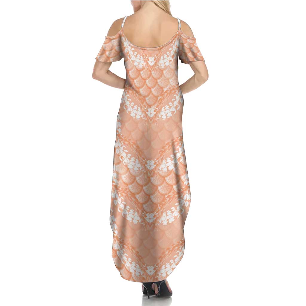 Apricot Mermaid Puakenikeni Maile Lei Family Matching Summer Maxi Dress and Hawaiian Shirt LT01 - Polynesian Pride