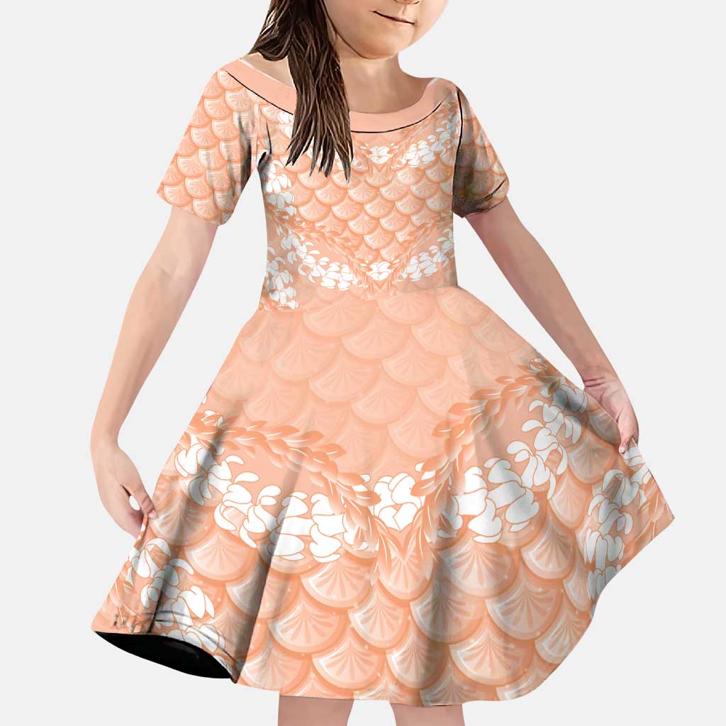 Apricot Mermaid Puakenikeni Maile Lei Family Matching Tank Maxi Dress and Hawaiian Shirt LT01 Daughter's Dress Apricot - Polynesian Pride