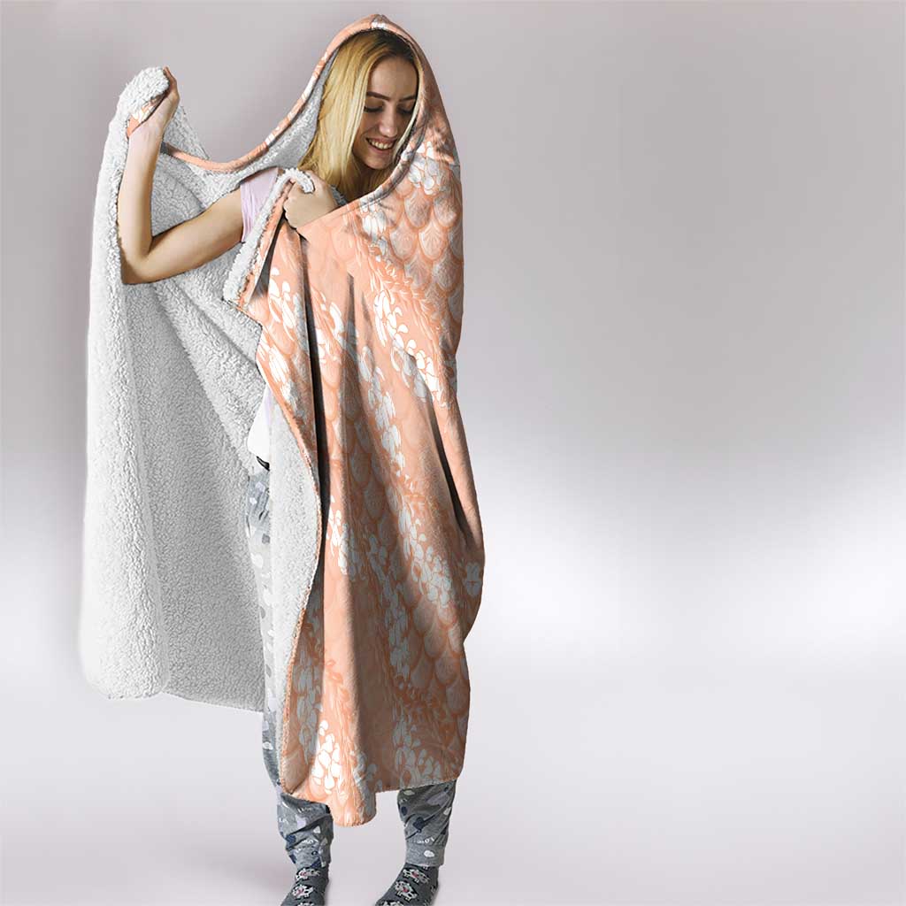 Apricot Mermaid Puakenikeni Maile Lei Hooded Blanket