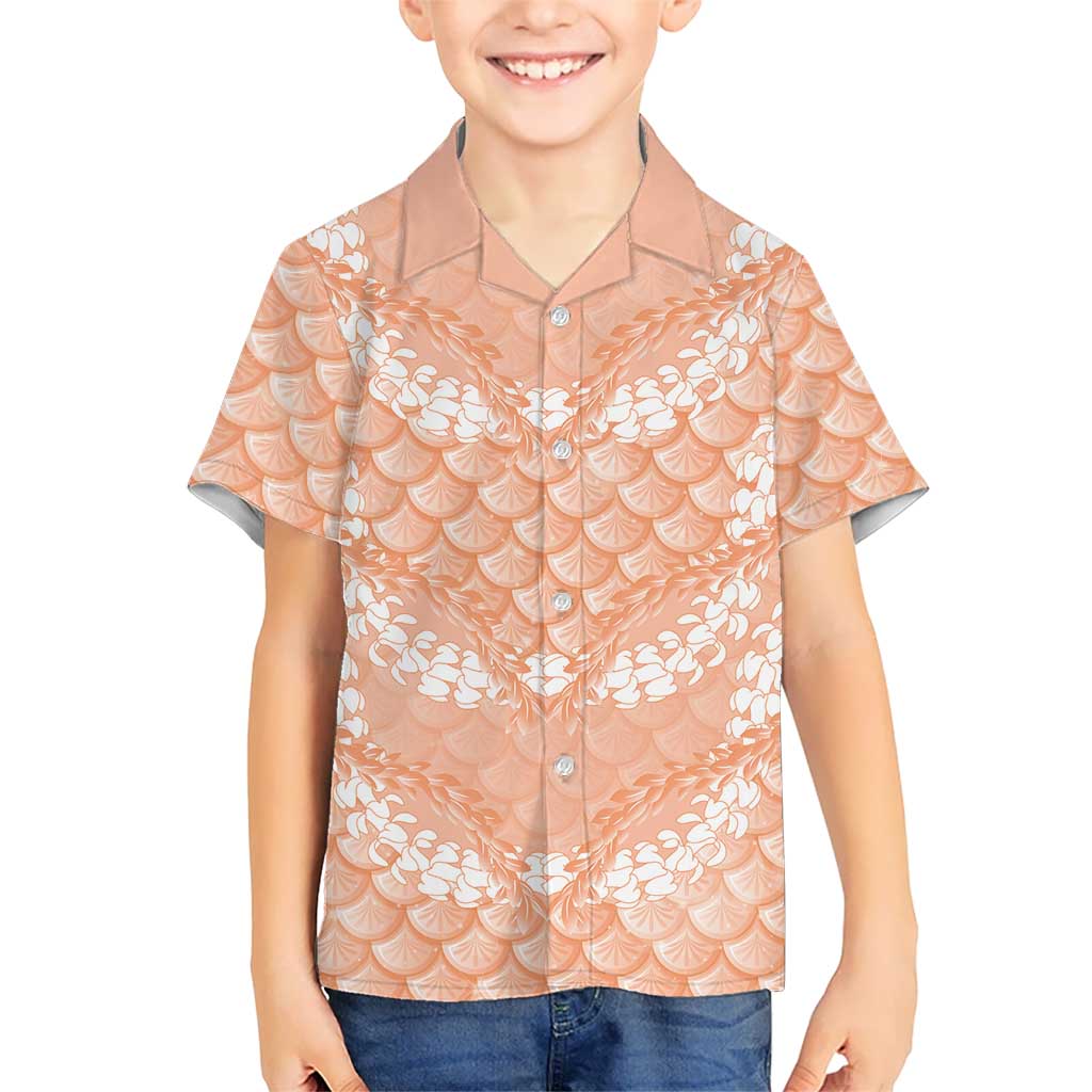 Apricot Mermaid Puakenikeni Maile Lei Kid Hawaiian Shirt LT01 Kid Apricot - Polynesian Pride