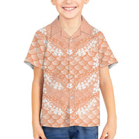 Apricot Mermaid Puakenikeni Maile Lei Kid Hawaiian Shirt LT01 Kid Apricot - Polynesian Pride