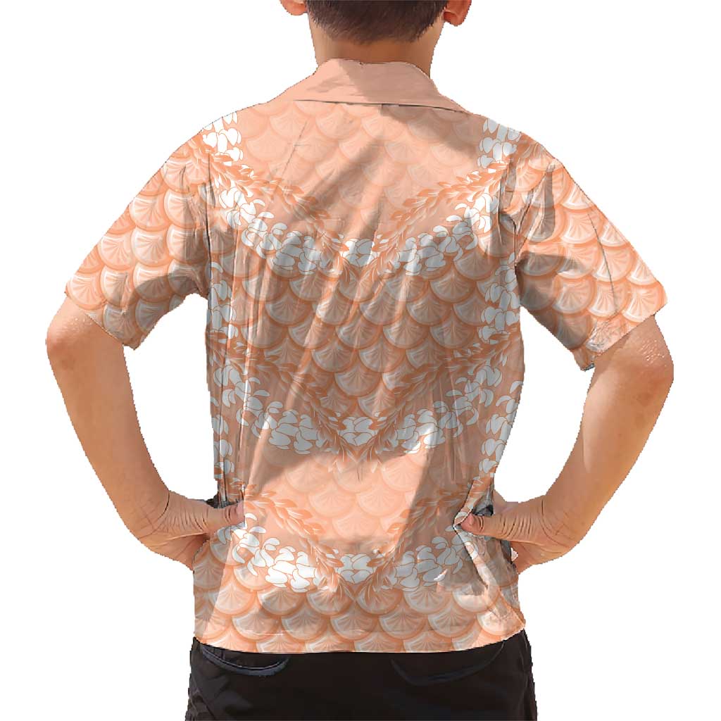 Apricot Mermaid Puakenikeni Maile Lei Kid Hawaiian Shirt LT01 - Polynesian Pride