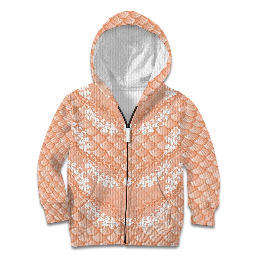 Apricot Mermaid Puakenikeni Maile Lei Kid Hoodie LT01 Zip Hoodie Apricot - Polynesian Pride