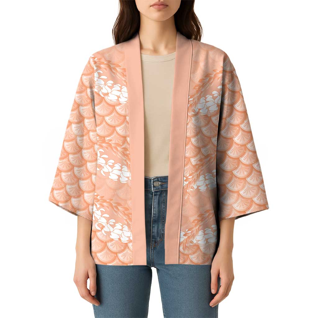 Apricot Mermaid Puakenikeni Maile Lei Kimono