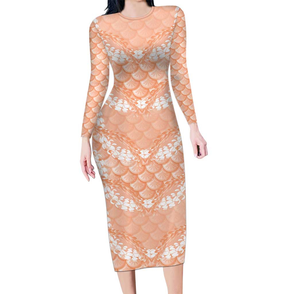 Apricot Mermaid Puakenikeni Maile Lei Long Sleeve Bodycon Dress