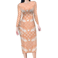 Apricot Mermaid Puakenikeni Maile Lei Long Sleeve Bodycon Dress