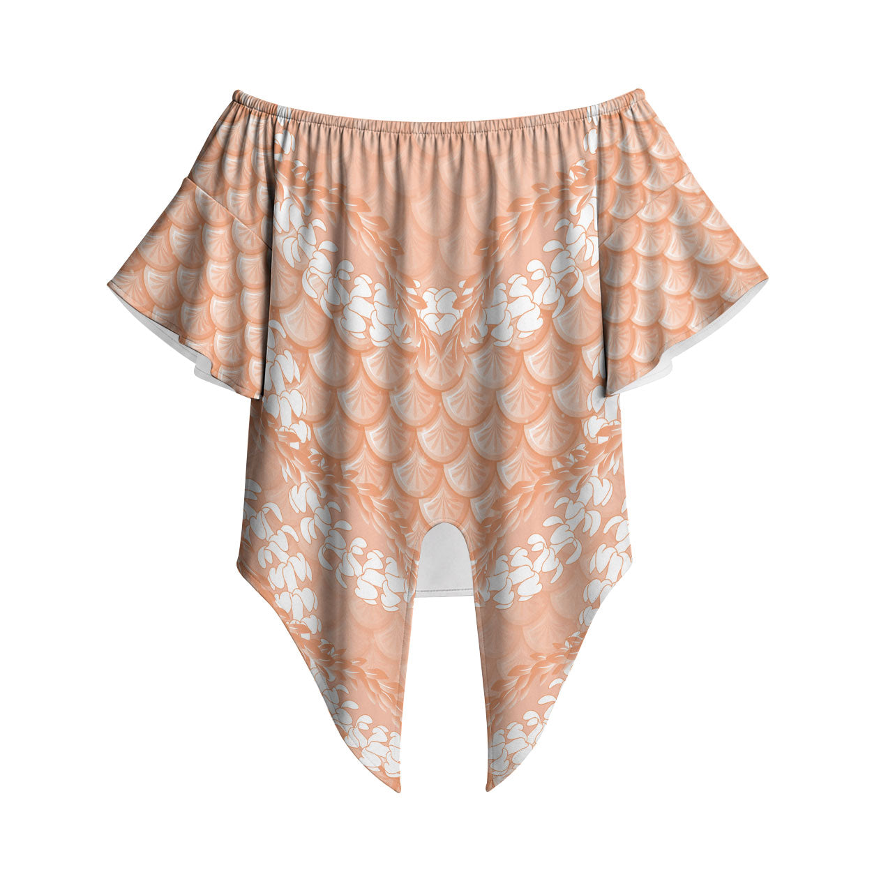 Apricot Mermaid Puakenikeni Maile Lei Off Shoulder Wrap Waist Top LT01 Apricot - Polynesian Pride