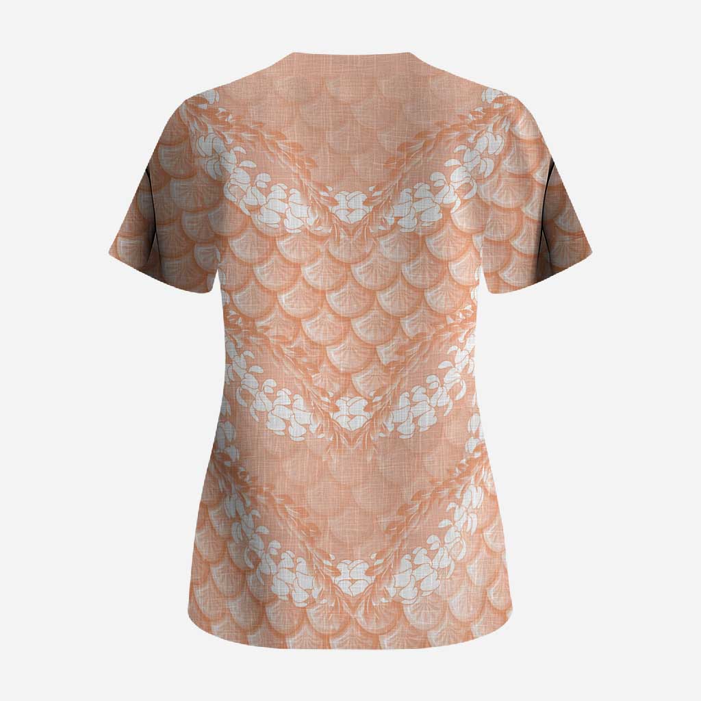 Apricot Mermaid Puakenikeni Maile Lei Scrub Top