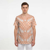 Apricot Mermaid Puakenikeni Maile Lei Scrub Top
