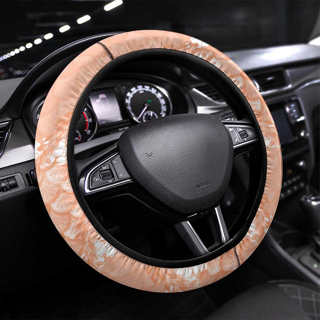 Apricot Mermaid Puakenikeni Maile Lei Steering Wheel Cover LT01 Universal Fit Apricot - Polynesian Pride