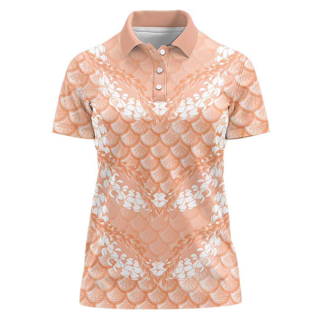 Apricot Mermaid Puakenikeni Maile Lei Women Polo Shirt LT01 Female Apricot - Polynesian Pride