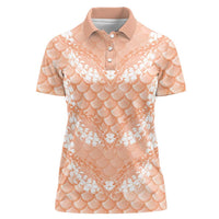 Apricot Mermaid Puakenikeni Maile Lei Women Polo Shirt LT01 Female Apricot - Polynesian Pride