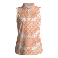 Apricot Mermaid Puakenikeni Maile Lei Women Sleeveless Polo Shirt LT01 Female Apricot - Polynesian Pride