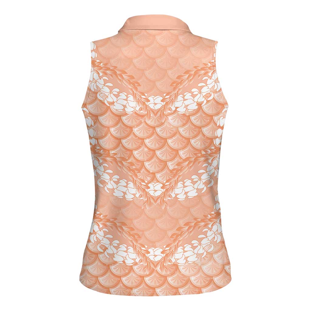 Apricot Mermaid Puakenikeni Maile Lei Women Sleeveless Polo Shirt LT01 - Polynesian Pride