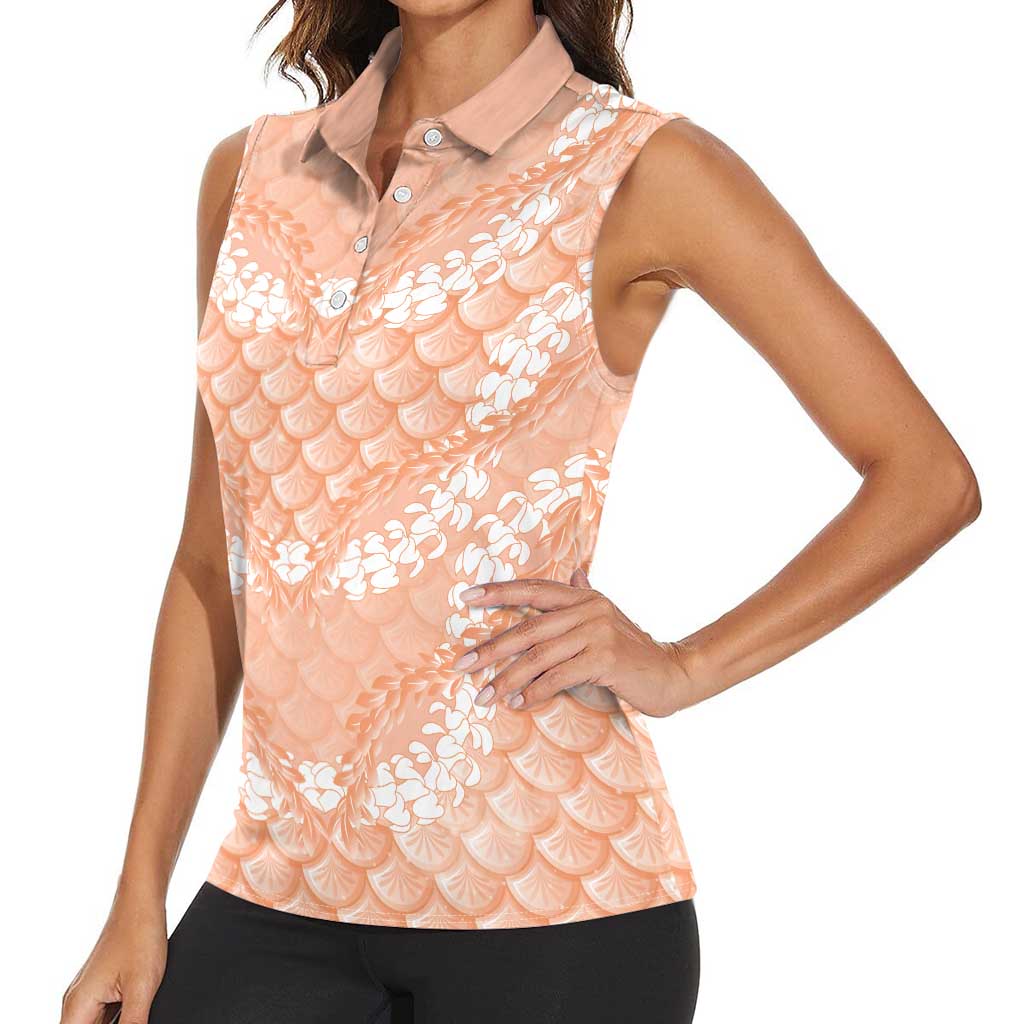 Apricot Mermaid Puakenikeni Maile Lei Women Sleeveless Polo Shirt LT01 - Polynesian Pride