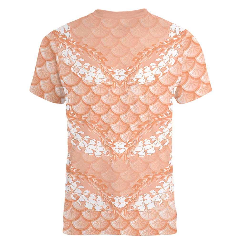 Apricot Mermaid Puakenikeni Maile Lei Women V-Neck T-Shirt LT01 - Polynesian Pride