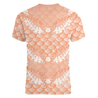 Apricot Mermaid Puakenikeni Maile Lei Women V-Neck T-Shirt LT01 - Polynesian Pride