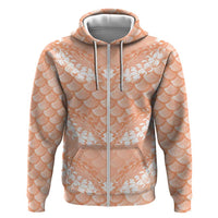 Apricot Mermaid Puakenikeni Maile Lei Zip Hoodie LT01 Zip Hoodie Apricot - Polynesian Pride