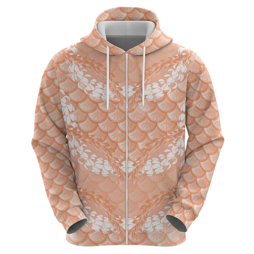 Apricot Mermaid Puakenikeni Maile Lei Zip Hoodie LT01 - Polynesian Pride