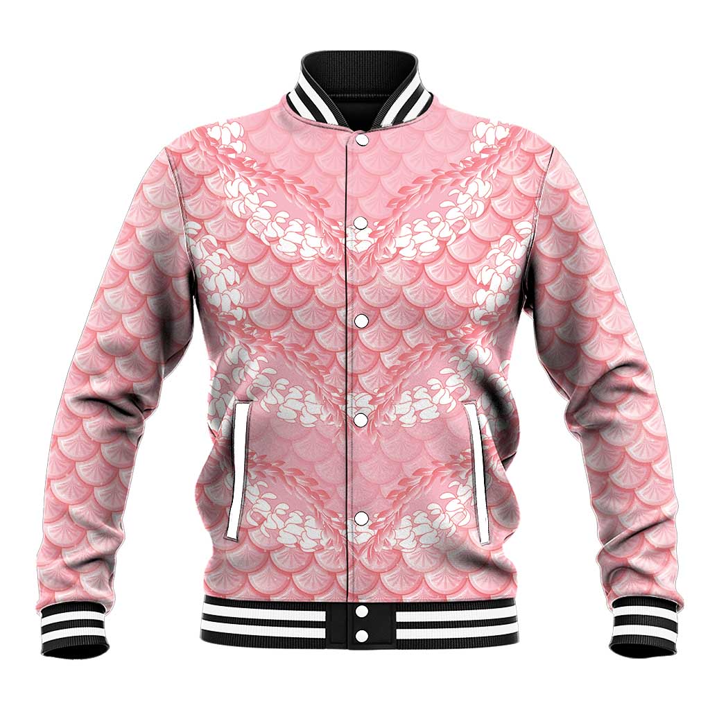 Soft Pink Mermaid Puakenikeni Maile Lei Baseball Jacket